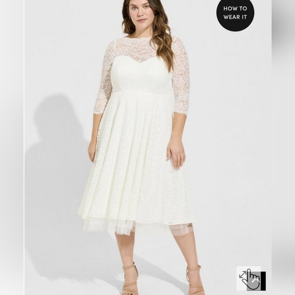 Torrid 24W Tea-Length Mint Lace/Chiffon Dress - Picture 3 of 4